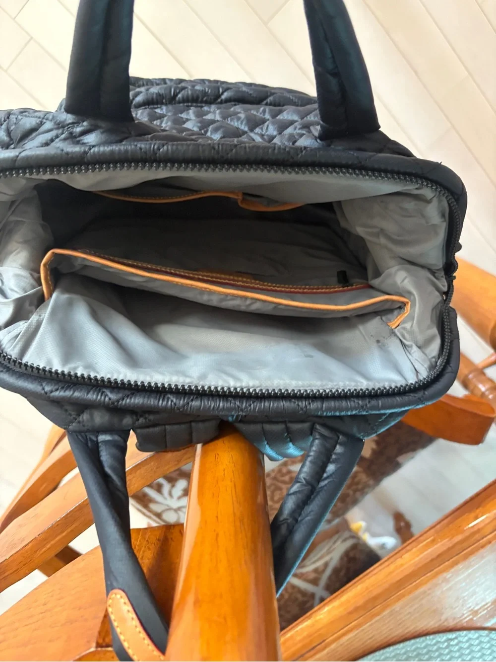 MZ Wallace Quilted Black frame Tote Backpack
